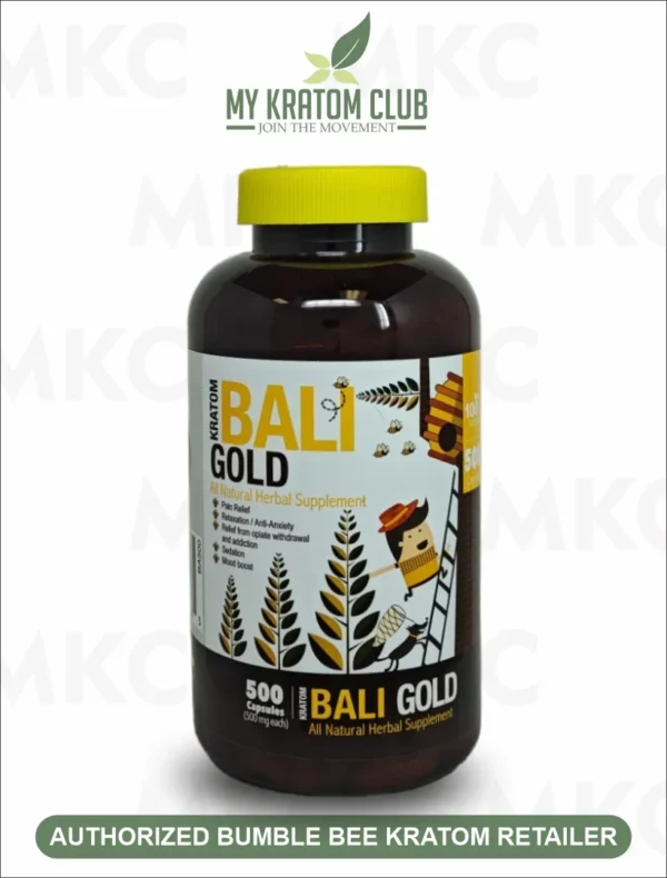 Bumble Bee Bali Gold Kratom Capsules | All Natural Herbal Supplement