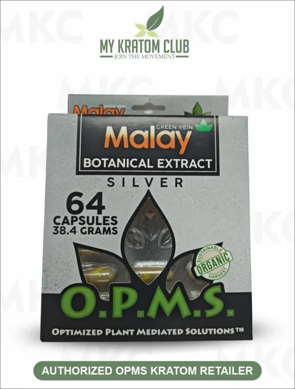 OPMS Kratom Green Malay Capsules Blister Pack (64 Count)