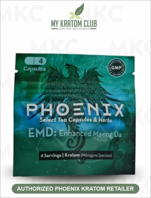 Phoenix Enhanced Maeng Da (EMD) Kratom Extract Capsules, 4 CT (1 Gram Capsules)