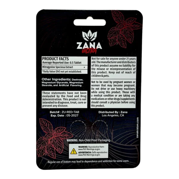 ZANA Ultra Red Vein Tablets 2CT | Balanced Kratom Blend & Quick Effects - Image 3