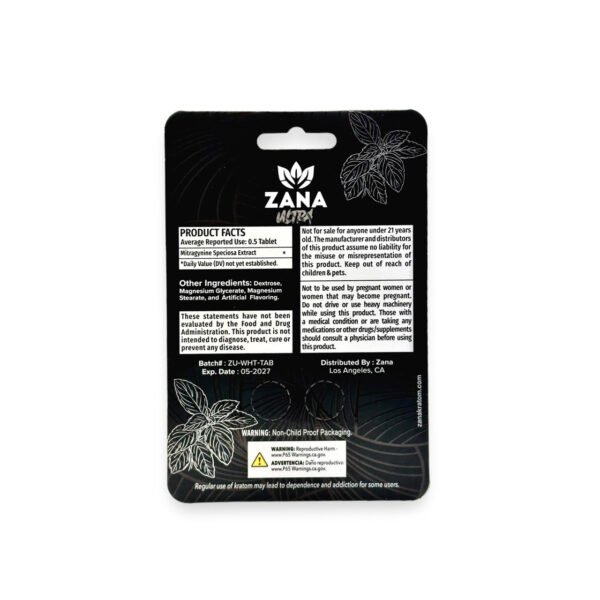 ZANA Ultra White Vein Blend Tablets 2CT | Energizing White Vein Kratom - Image 2